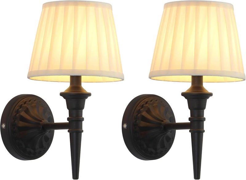 KDG Cordless Wall Sconces Set of 2, Small Wireless 5200mAh Rechargeable Battery Fabric LED Wall Lamps, Portables Lightings for Wall Painting, Living Room, Bedroom, Hallway, Gifts, Night Light (Black) - Image 1
